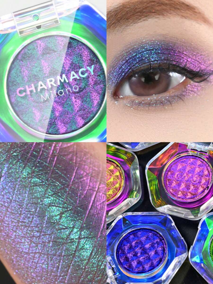 CHARMACY 變色龍眼影 1入 多色幻彩亮片眼影 高顯色閃亮眼影 亮眼亮點雙色眼妝 多面反光亮片金屬質感 萬聖節眼妝 聖誕冬季秋季