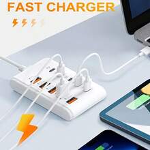 Adaptador USB de 10 puertos [5USB+5PD] Hub de 66W Carga rápida Multi-interfaz, Carga rápida Amplia compatibilidad Dispositivos de interfaz USB, Adecuado para computadoras, portátiles, tabletas y otros dispositivos USB de 5V, Hub USB 10-en-1 con carga rápida PD de 66W y transferencia de datos, Adaptador multi-puerto compacto compatible con portátiles, tabletas, teléfonos inteligentes, unidades USB, discos duros externos y otros dispositivos USB, Adecuado para hogar, oficina, viajes, computadoras, cámaras - Ver 12