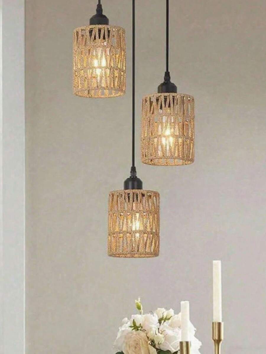 1pc Handmade Woven Paper Rope Rattan Lampshade E27 Pendant Light Shade For B&B Cafe Decor Atmosphere - Semicircle - View 1