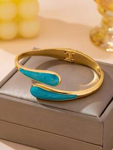 1pc Fashion Versatile Exquisite High-End Elegant Oil-Drip Geometric Open Bangle, Suitable For Women's Daily Wear - Geometric Bracelet - View 5