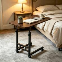 Height Adjustable Nursing Bed Table With Wheels, Movable Living Room Sofa Computer Table, Standing Table, C-Shape Table, Bedroom Side Table, Suitable For Bedside Bedroom, Living Room Sofa, Office - Black Walnut - View 10