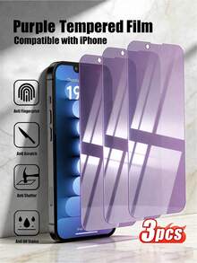 BOLLYMORE 3 Pieces Premium Purple Tempered Glass Screen Protector, High Definition Screen Protection, Waterproof, Anti-Fall, Anti-Scratch, Smooth Touch, High Clarity, Perfect Fit, Smooth Edges, High Sensitivity, Fashionable Appearance, Durable, Anti-Printing. Suitable For Phones 7/8/11/12/13/14 Pro Max/15 Pro Max/16/16 Plus/16 Pro/16 Pro Max/16e/17/17 Air/17 Pro/17 Pro Max - Clear - View 12