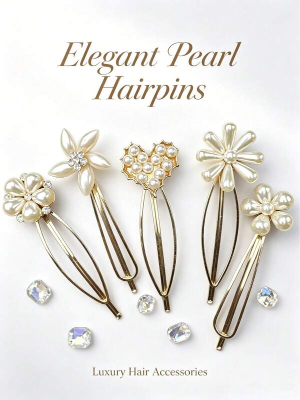 1 Set (5) PCS Shiny Flower Hair Clips, Rhinestone Hair Clips, Silver Wedding Hair Clips, Crystal Flower Bridal Headpiece, Diamond Hair Accessories, Suitable For Bride, Bridesmaid, Women, Girls, European And American Prom, Crown, Birthday Party, Adult Wedding Photography, Alloy Rhinestone Rhombus Grid, Casual, Bohemian, Zinc Alloy Hair Clips, Claw Clips, All Seasons