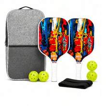 HITS Pickleball Paddle Set 2 Paddles + 4 Balls + 2 Sweatbands + 1 Ball Bag - White - View 1