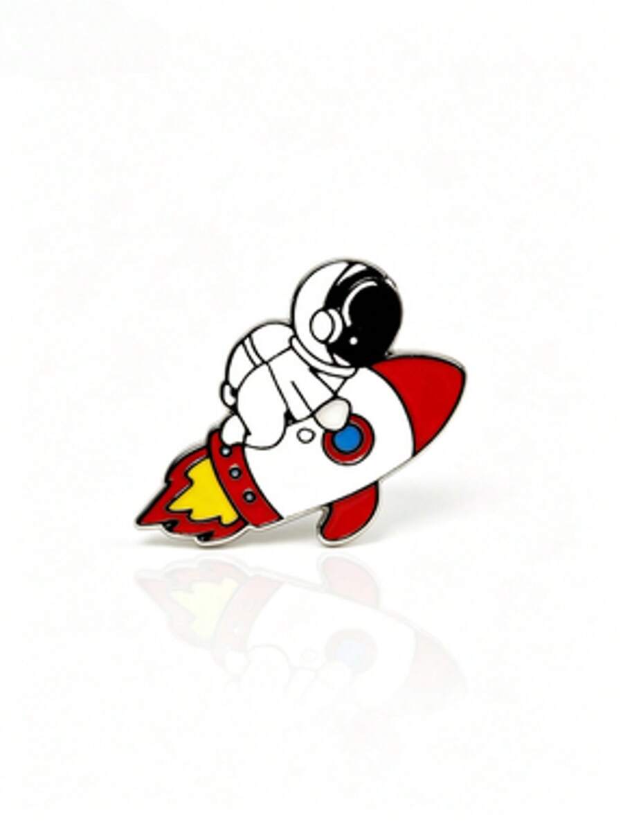 1pc Astronaut Rocket Lapel Pin, Cute Cartoon Galaxy Unisex Badge, Backpack Jacket Hat Decoration, Street Style Accessory - Astronaut Type a - View 1
