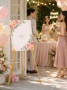 1pc/Foldable Display Easel, Portable Tripod Display Easel, Gold Adjustable Metal Easel, Suitable For Wedding Signs, Posters, Paintings, Ceremony Advertising Display, Back To School Birthday Banner Decoration - Gold - View 6