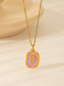 1pc Tulip Pendant Necklace, Colorful Energy Jewelry, 18K Stainless Steel Collarbone Chain, Bohemian Style Spring/Summer Beach Accessory - Multicolored Tulips - View 9