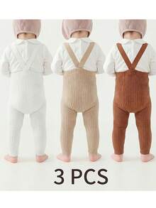 3 Pairs Kids Suspenders Snug Fit Ribbed Tights, Spring/Autumn Simple Versatile Base Layer Socks, School Style Suspenders Design, Suitable For 1-3 Years Old Toddlers - Multicolor - View 10