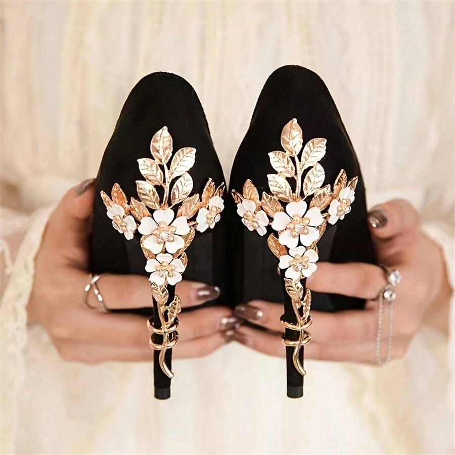 2pcs Detachable High Heel Back Decorations, Luxury Sexy Women's Shoe Accessories - Gold - View 1