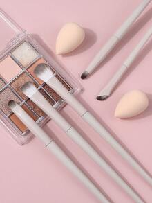 7-Piece Professional Makeup Brush Set With Blade Brow Brush, Ultra-Fine Eyeliner Brush, Eyeshadow Brush, Concealer Brush, Soft Bristles Face Makeup Tools With Mini Makeup Sponge And Foundation/Concealer Puff - Light Grey - View 5
