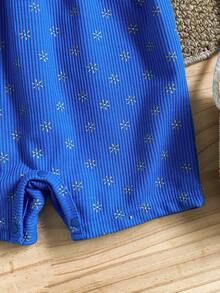 Infant Girls' Soft & Breathable Ditsy Floral Romper, Convenient For Diaper Change, Versatile For Spring & Autumn - Blue - View 6