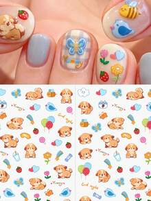 1pc Cute Cartoon Dog Nail Art Stickers Kawaii Graffiti Line Puppy Flower Design Nail Decals Self-Adhesive Lovely Dog Manicure Decoration For Women Girls - Multicolor - View 3