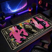 4Pcs/Set Retro American Cash Street Art Spray Paint Print Extended Mouse Pad, Large One Dollar Bill Pink Graffiti Gaming Desk Mat, Waterproof Stitched Edge Keyboard Pad, Hip Hop Cool Aesthetic Desktop Protector For PC Game Office - View 6