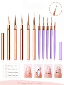 10PCS/5PCS Nail Liner Brush Set, Ultra-Fine Liner Brushes For Nails, Nail Art Brushes Suitable For Gel Nail Polish, Detail Painting And Drawing, Professional Nail Salon Tools - Multicolor - View 1