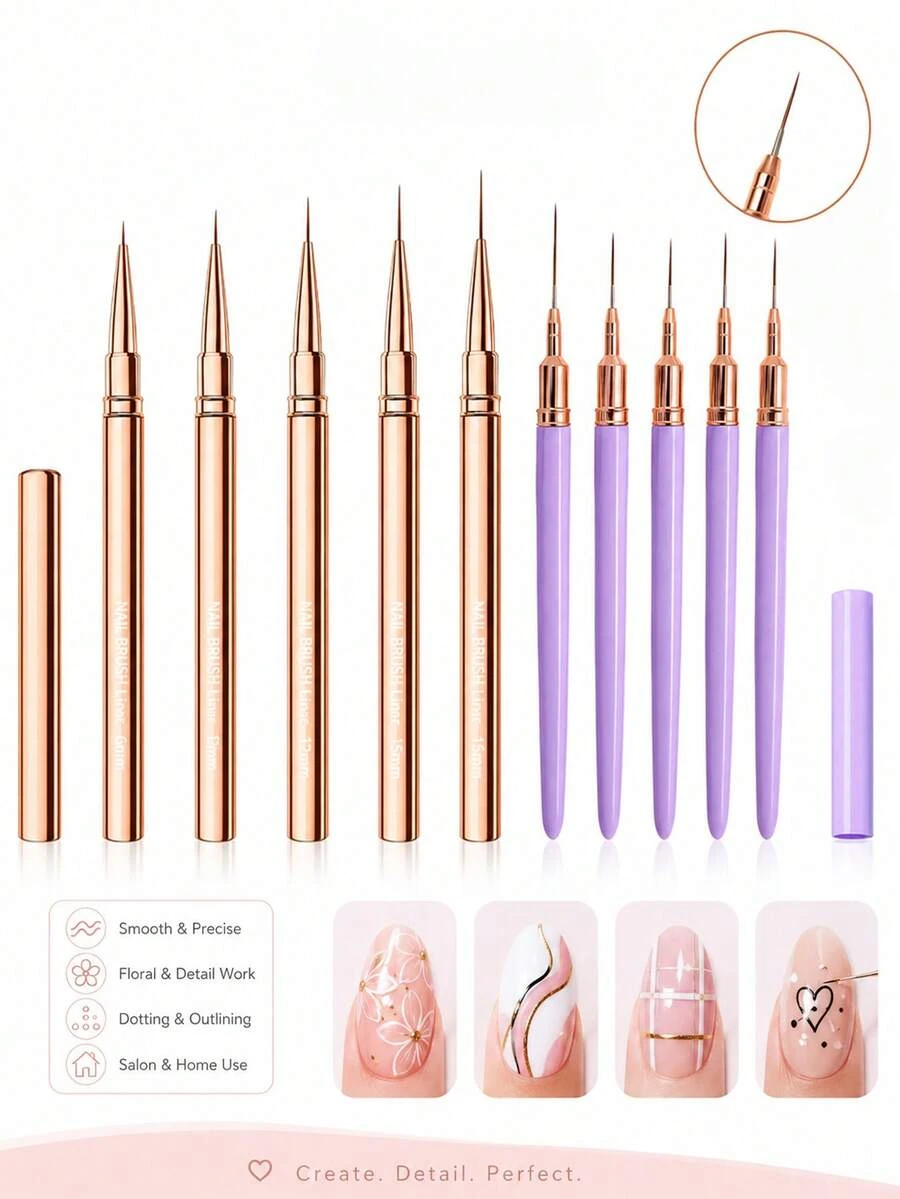 10PCS/5PCS Nail Liner Brush Set, Ultra-Fine Liner Brushes For Nails, Nail Art Brushes Suitable For Gel Nail Polish, Detail Painting And Drawing, Professional Nail Salon Tools - Multicolor - View 1
