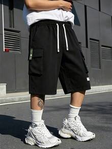 Men's Plus Size Summer Casual Fashion Cargo Pants, Outdoor Sports Couple Matching 3/4 Length Pants - Black - View 1