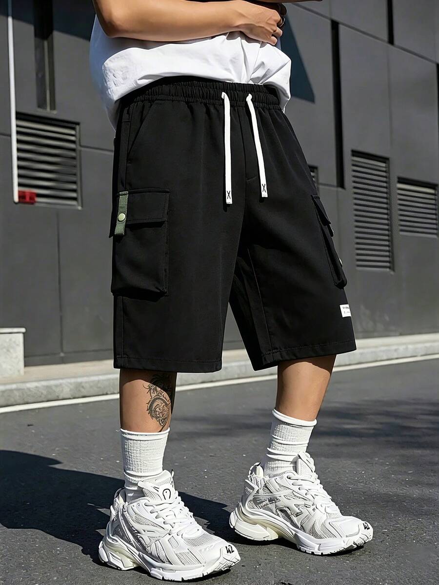 Men's Plus Size Summer Casual Fashion Cargo Pants, Outdoor Sports Couple Matching 3/4 Length Pants - Black - View 1