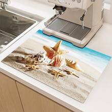 1pc Ocean Theme Starfish & Shell Style Kitchen Dish Drying Mat, Coffee Bar Mat, Stove Mat, Soft Bottom Diatomaceous Earth Draining Mat For Coffee Machine - Multicolor - View 14