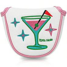 1pc White Pink Edge Fruit Juice Cup Embroidered Half-Round Golf Putter Head Cover, Magnetic Closure Mallet Putter Protector, Durable Fabric Golf Accessory, Suitable For Most Brand Mallet Putters - Multicolor - View 9