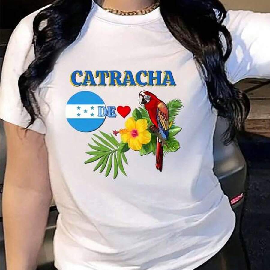 Camiseta Casual Rosa para Mujer con Estampado de Letras - Diseño de Lcomndoo y Flcomndoes, Cuello Redondo, Tela Suave, Opción Perfecta para Primavera - Blanco - Ver 1