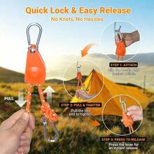 Rope Ratchet 1/4 Inch Longer 13ft Paracord Rope Tie Down Ratchet Strap Reflective Portable Adjustable Camping Rope Tent Tarp Tie Downs Plant Light Hangers Pulley Tightener Tensioner 2 Pack - one-size - View 4