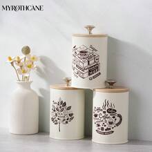 Myrothcane 3Pcs Vintage Cream Metal Canister Set With Bamboo Lids, Coffee Sugar Tea Printed Airtight Storage Jars, Farmhouse Kitchen Counter Dry Food Container Organizer - White - View 6