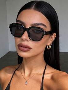 1 Pasang Kacamata Fashion Wanita Retro Hitam dengan Hiasan Paku Keling, Cocok untuk Membaca Sehari-hari, Perjalanan Kerja, Aksesori Pantai, Gaya Dasar Retro Y2K, Hadiah Bisnis - MultiWarna - View 8