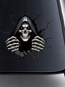 1pc 2D Horror Skull Car Sticker – Double-Sided "Peeking" Crack Wall Decal & Halloween Window Sticker; Asymmetric-Shaped Edge Decoration For Vehicles, Laptops, And Walls - View 8