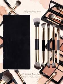1 Set luxuriöses doppelseitiges Make-up-Pinselset, Premium-Synthetikborsten mit Golddekoration, tragbare Spiegel-Aufbewahrungsbox, All-in-One makellose Make-up-Werkzeuge, exquisites Schönheitsgeschenk für Frauen - Verschiedenfarbig - Übersicht 1