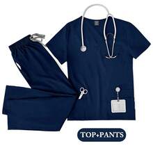 Unisex Medical Uniforms Men Women Nursing Clothes Lab Beauty Costume Nurse Scrubs Set Doctor Dentist Workwear Clinical Top Pants - Royal Blue - View 13