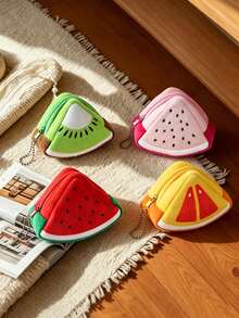 Cute Fruit & Vegetable Plush Coin Purse, Mini Coin & Bill Organizer, Earphone Cable Storage Bag, Pendant - Multicolor - View 1