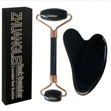 ZHUANGLEI Obsidian Facial Massage Roller Gua Sha Set With Gift Box, Natural Stone Beauty Massage Tool, Suitable For Face, Neck And Body Relaxation - View 2