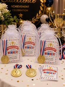 36/18/3pcs Gold Medal Set With Greeting Cards And Tulle Storage Bags, Competition Medals, Suitable For Party Games, Birthday Celebrations, School Sports Award Ceremonies, Party Favors, Office Team Building Activities And Halloween/Christmas Gifts - Multicolor - View 7