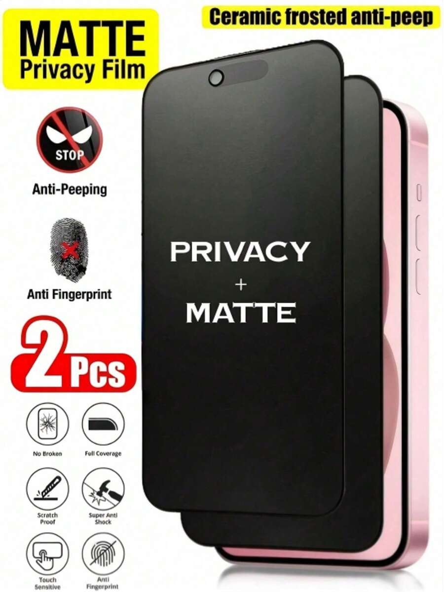 2 piezas Protector de pantalla de cerámica mate anti-espía y privacidad para 17, 16, 15, 14, 13, 12, 11 Pro Max/Mini/XR/X/XS Max/7/8 Plus/SE/14 Plus/17 Air, hecho de material de alta calidad, resistente a arañazos, ideal para consumidores con conocimientos tecnológicos, esencial para la protección de la pantalla, aplicable para uso diario, oficina, hogar, protector de pantalla de privacidad para teléfono, resistente al agua, a prueba de golpes, anti-caídas y resistente a arañazos - Negro - Ver 1