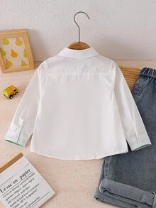 Young Boy Car Embroidery White Shirt Autumn - White - View 2