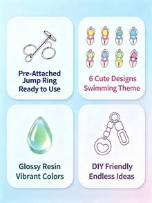 6/20pcs Mixed Color Resin Cartoon Swimming Figure Charms - Colorful DIY Handmade Materials, Unique Swimming Poses & Patterns, Suitable For Jewelry Making, Bag Accessories, Swimming Accessories, Fun Design, Exquisite Craftsmanship - Multicolor - View 6