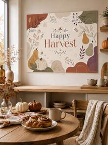1件裝 Happy Harvest 秋季背景布條，極簡波希米亞抽象南瓜梨子植物線條藝術裝飾背景，適用感恩節農場派對、秋季拍照區、居家牆面、室內外節日掛飾 - B - 查看 2