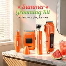 WEEME 4PCS Professional Hair Clipper Set, Cordless Electric Trimmer With LED Display, 8 Guide Combs, USB Rechargeable Barber Kit For Men - Orange - View 4