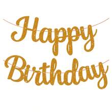 1組亮金色生日快樂橫幅，金色生日派對裝飾，生日快樂標誌，需DIY，適用女性生日 - 橘色 - 查看 1