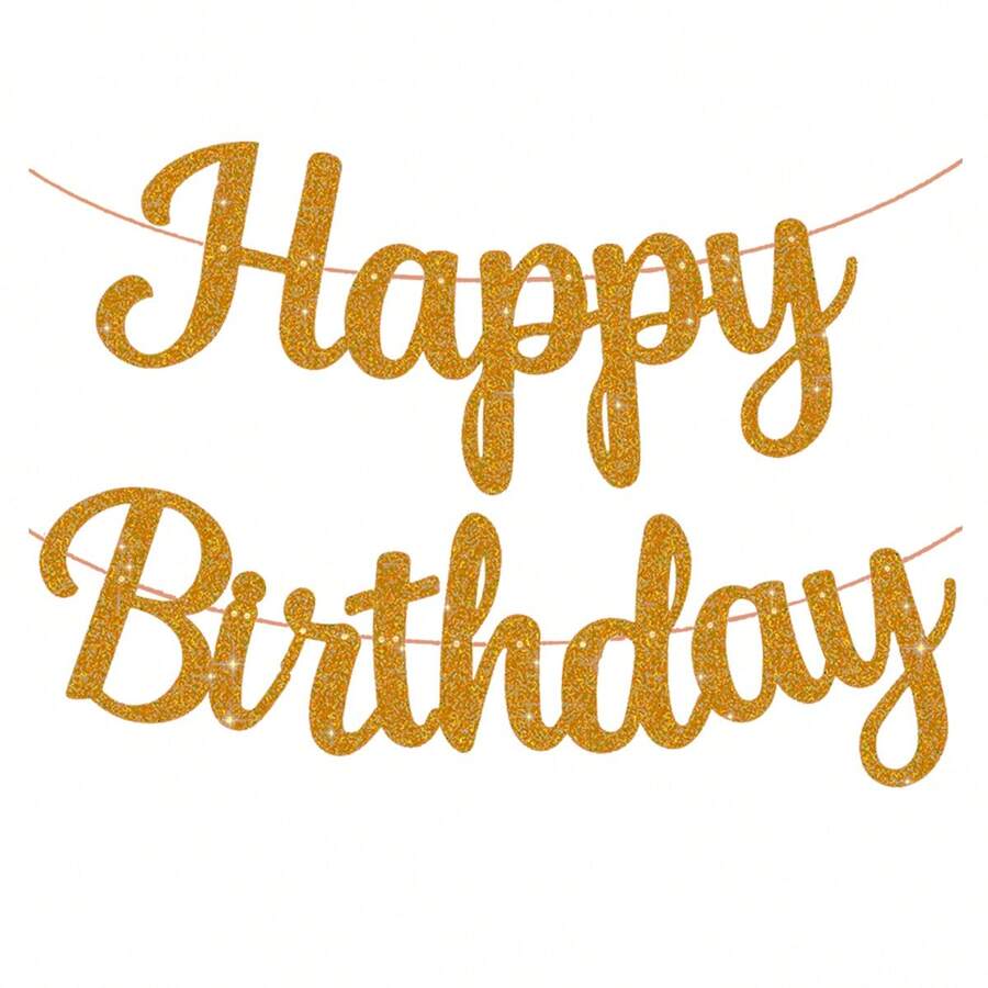 1組亮金色生日快樂橫幅，金色生日派對裝飾，生日快樂標誌，需DIY，適用女性生日 - 橘色 - 查看 1