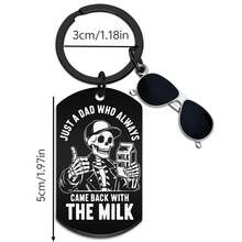 Funny Skeleton Dad Keychain, Slogan "Just A Dad Who Always Brings Milk Home", Paired With Mini Fashion Glasses Pendant Cool Father's Day Birthday Gift, Suitable For Father, Husband Gift, Vintage Gothic Style Skeleton Milk Print Tag Pendant, Men's Backpack, Car Keychain - Halloween Keychain - View 7