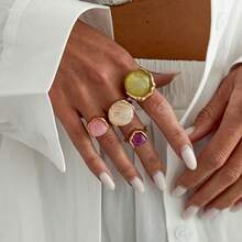 European And American Cross-Border Fashion Ins Colorful Gemstone Inlaid Ring, Vintage Round Gradient Resin Open Stackable Ring - Gold - View 4