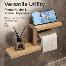 1pc Bathroom Toilet Paper Holder, Double Layer Wall Mounted Bathroom Toilet Paper Rack, With Vertical Paper Storage Space, Drill Installation, Wall Mounted Toilet Paper Holder, Toilet Paper Dispenser, Comfortable Paper Towel Holder, Absorbent Napkin Holder, Bathroom Accessories, Kitchen Towel Rack, Bathroom Organizer, Bathroom Hardware, Bathroom Decor - Apricot - View 5