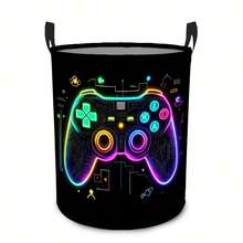 1pc Neon Game Controller Laundry Basket, Foldable Storage Bin With Cool Game Pattern And Controller, Suitable For Storing Clothes In Teenagers' Game Room - Black - View 7