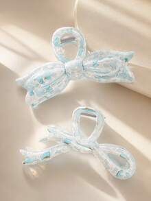 2PCS Printed Bow Hair Clips, Suitable For Thick Hair, Minimalist Design Large Hair Clips, Suitable For Thick Or Thin Hair. Durable Non-Slip Hair Clips For Women, New High-End Autumn/Winter Hair Accessories Launched In 2026, Essential Accessories For Women's Holiday Outfits And Summer Styling. - Multicolor - View 11