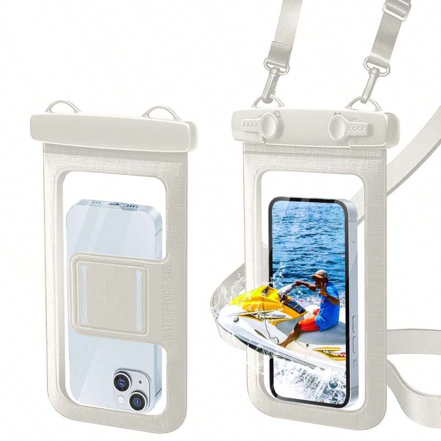 ONETIAOLONG Clear Waterproof Cell Phone Dry Bag With Detachable Neck Strap & Removable Armband, Double Sealed Touch Friendly Waterproof Pouch, Water & Dust Resistant Phone Case For Pool Surfing Kayaking Travel, Compatible With Smartphones Within 8.5 Inches - White - View 1