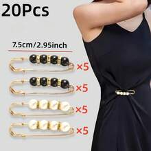 2/4/8/10/20pcs Women's Pearl Waist Pin Adjustable Fastener Buckle, Waist Tightening Anti-Exposure Brooch Accessory (No Card) - Black and White - View 17