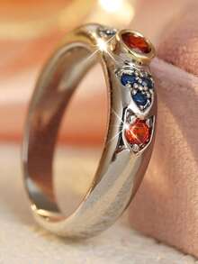 Women's Fashion Personalized Exquisite Round Ring, Featuring Colorful Synthetic Zirconia Inlaid Design, Versatile Accessory For Daily Wear, Vacation, Commuting And Exotic Occasions - Multicolor - View 2