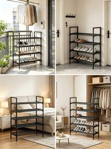 1pc Multi-Layer Minimalist Black Metal Shoe Rack, Freestanding Expandable Shoe Storage Organizer, Space-Saving Slim Storage Shelf, Suitable For Entryway, Dorm, Small Apartment, Back To School And Moving Essentials, Bedroom, Balcony And Daily Home Storage - Multicolor - View 9