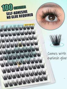 120 grappes de faux cils segmentés sans colle auto-adhésifs, queue de poisson, croisés et denses, style dessin animé Eye Trilogy, pour débutantes, doux et légers, grands cils à effet œil de biche, courbure C, en poils naturels fluides - Voir 3